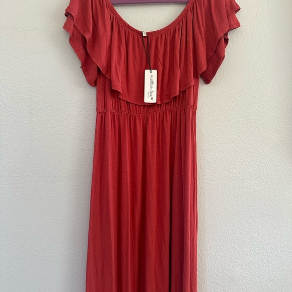 Mother Bee Maternity Dresses & Skirts - NWT Mother Bee maternity off the shoulder ruffle maxi dress dark coral  size L